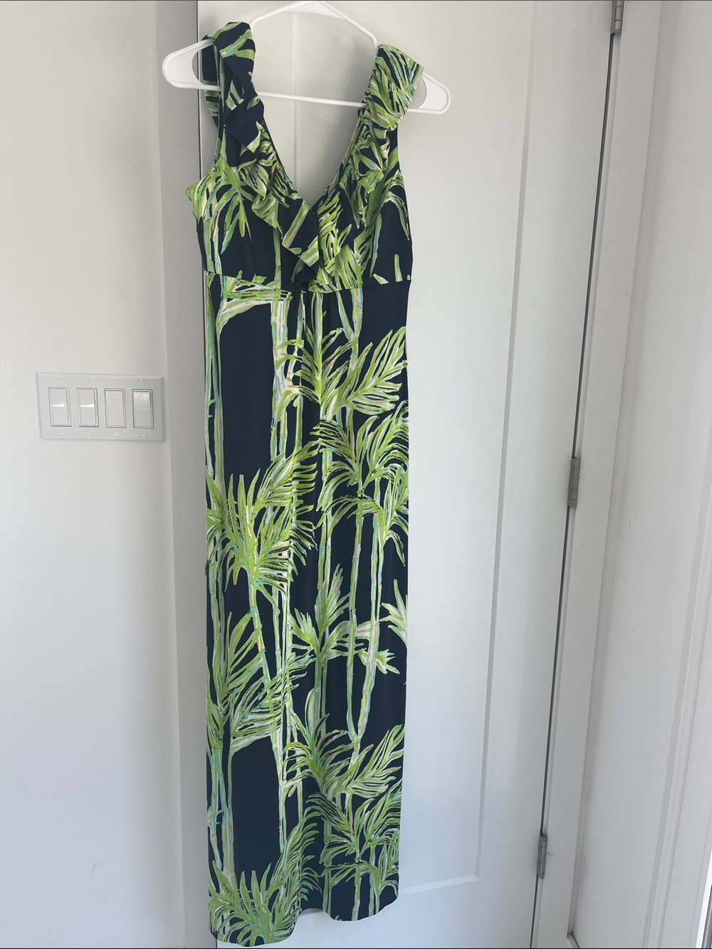 Lilly Pulitzer Navy and Lime Green Palm-Print Maxi Dress - Picture 2 of 9